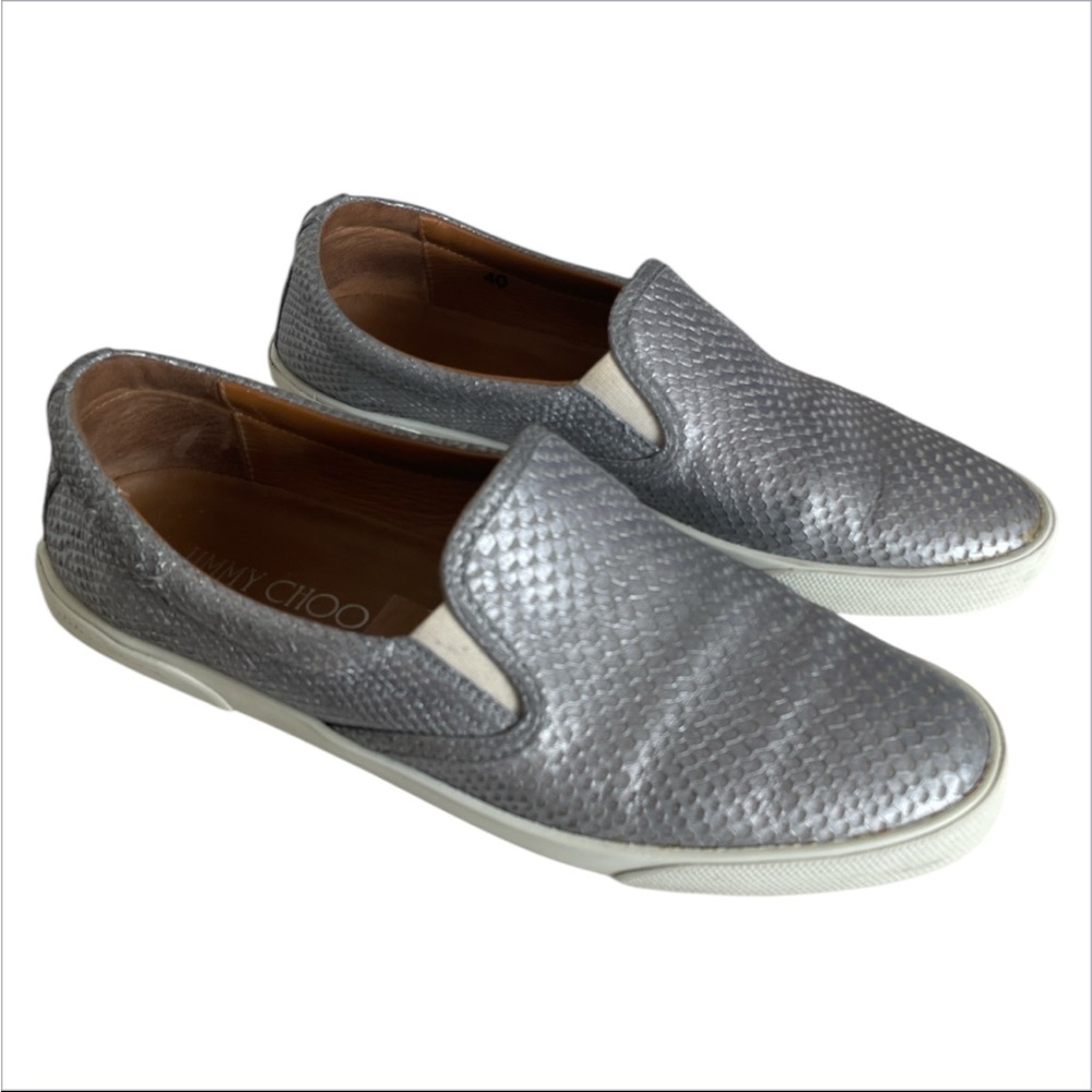 Jimmy Choo Gray Python Embossed Leather Demi Slip… - image 1